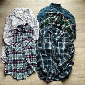 5 ladies plaid shirts!  Size small! 4 long sleeve, one sleeveless.